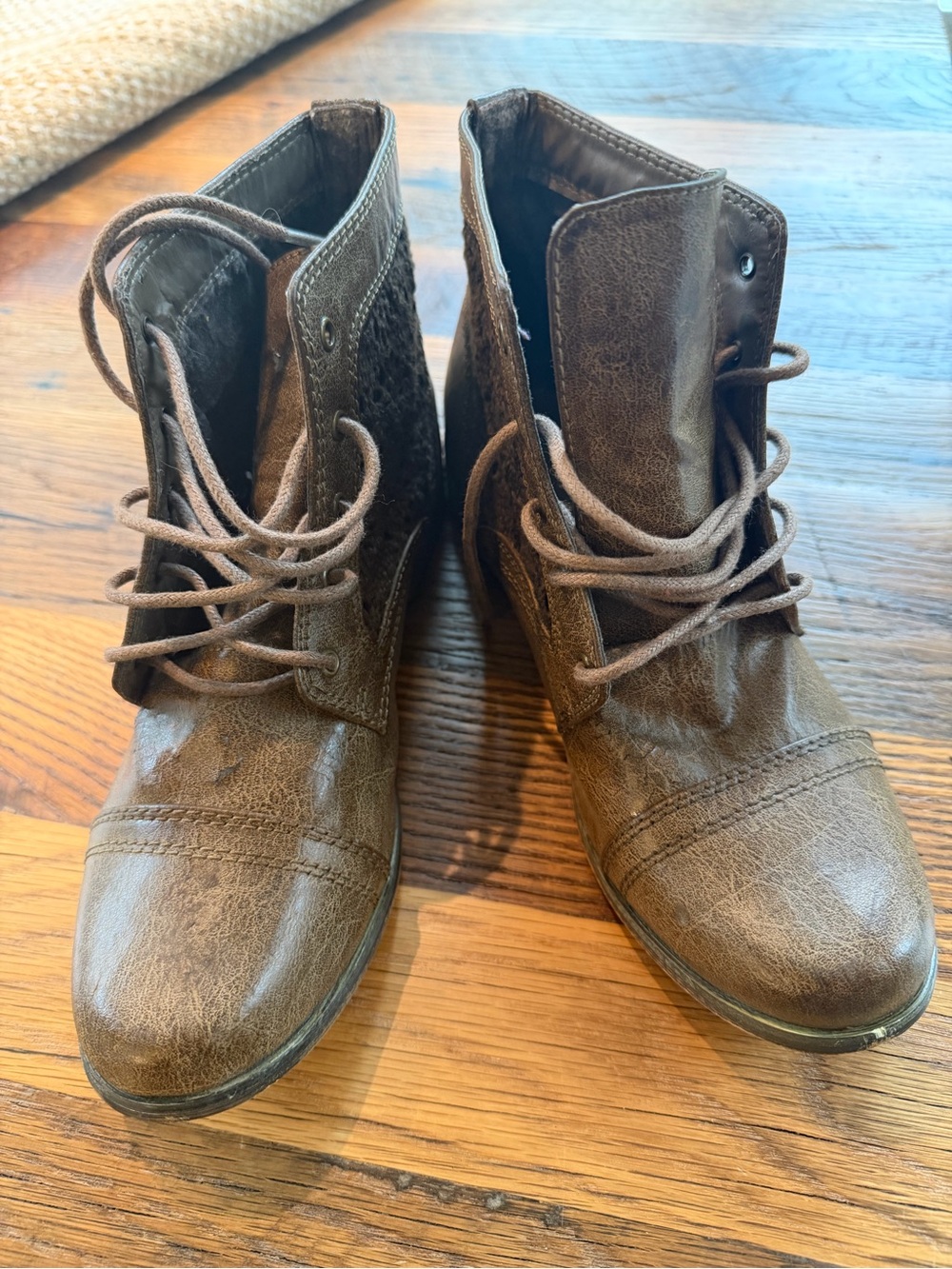 Wanted Distressed Brown Lace-Up Ankle Boots